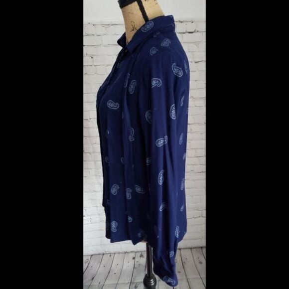 Zara Navy Blue Paisley Button Down Shirt - Picture 4 of 9